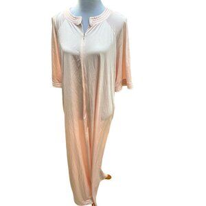 Vintage Vanity Fair Pink Peach Zip Hostess Robe Dress Medium